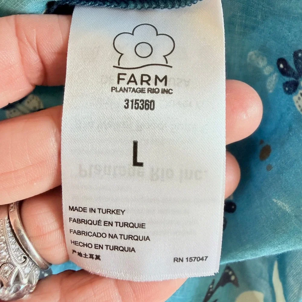 Farm Rio Blue Ainika Chill Maxi Shirtdress Pintuck Balloon Sleeve Cotton, L - Picture 6 of 11